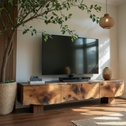 Solid Wood TV Stand – Wabi Sabi Media Console with Knotted Grain - Woodenecho