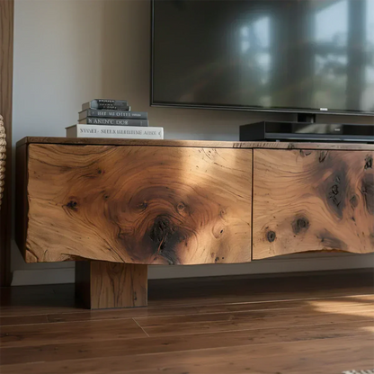 Solid Wood TV Stand – Wabi Sabi Media Console with Knotted Grain - Woodenecho