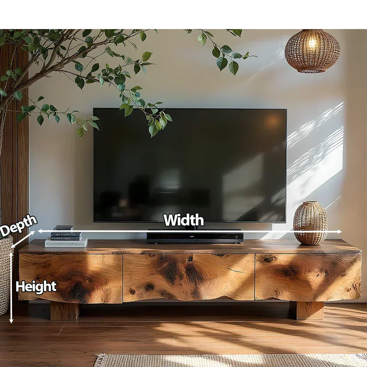 Solid Wood TV Stand – Wabi Sabi Media Console with Knotted Grain - Woodenecho