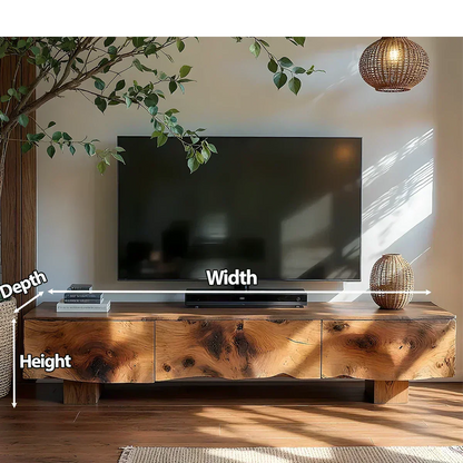 Solid Wood TV Stand – Wabi Sabi Media Console with Knotted Grain - Woodenecho