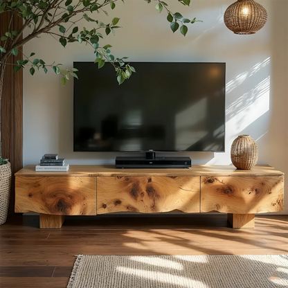Solid Wood TV Stand – Wabi Sabi Media Console with Knotted Grain - Woodenecho
