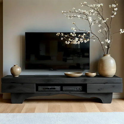 Solid Wood TV Stand – Wabi Sabi Media Console with Natural Finish & Handcrafted Details - Woodenecho