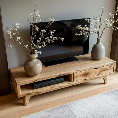 Solid Wood TV Stand – Wabi Sabi Media Console with Warm Natural Grain - Woodenecho