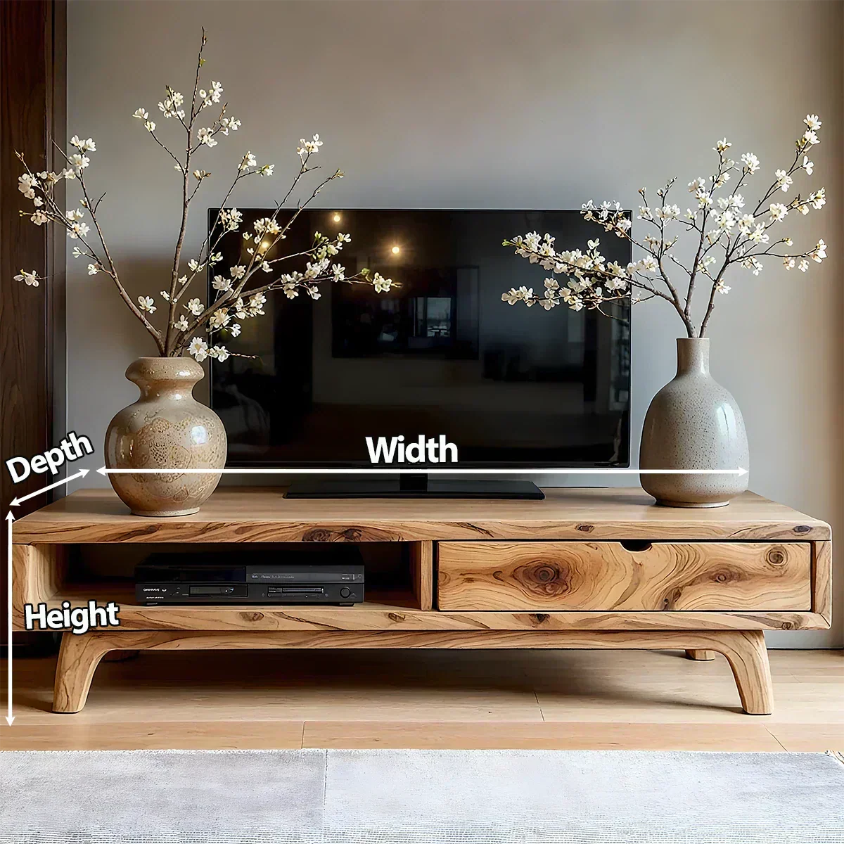 Solid Wood TV Stand – Wabi Sabi Media Console with Warm Natural Grain - Woodenecho