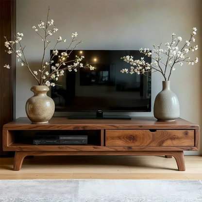 Solid Wood TV Stand – Wabi Sabi Media Console with Warm Natural Grain - Woodenecho