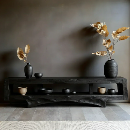 Solid Wood Wabi Sabi Console Table – Natural Finish Entryway & Living Room Shelf - Rustirawood