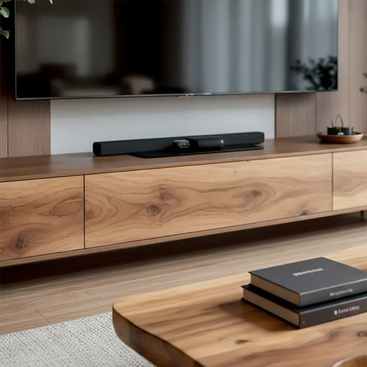 Solid Wood Wabi Sabi TV Stand – Natural Finish Media Console - Woodenecho