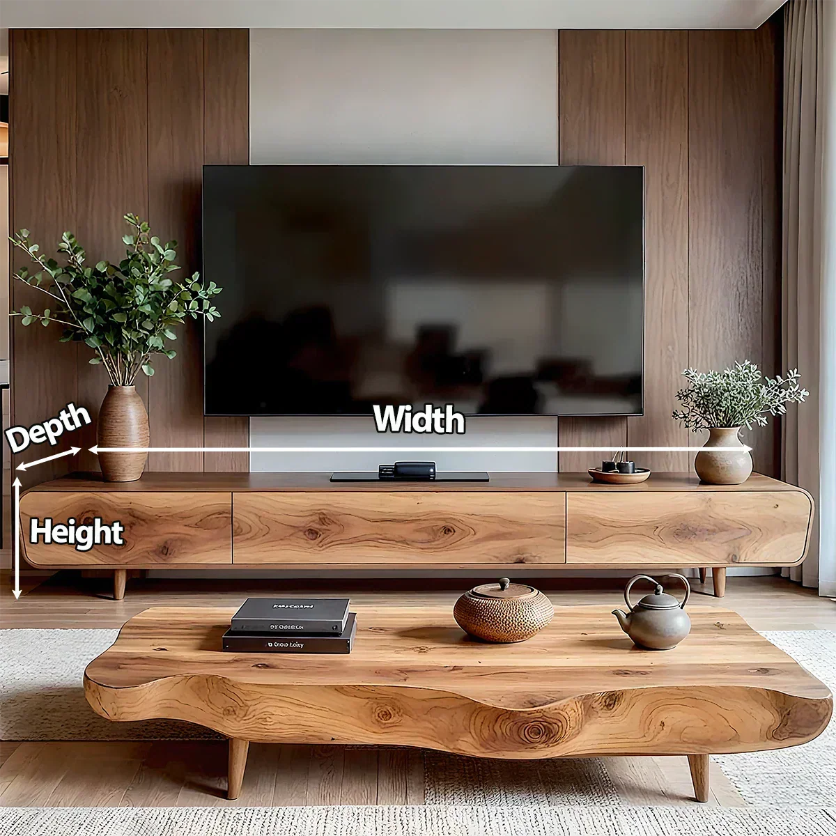 Solid Wood Wabi Sabi TV Stand – Natural Finish Media Console - Woodenecho