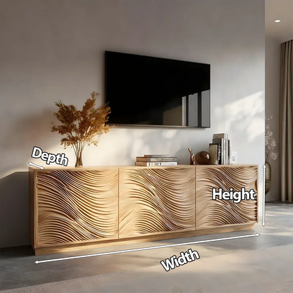 Sunlit Wave Carved Solid Wood TV Stand – Natural Breeze Edition - Elitegemse