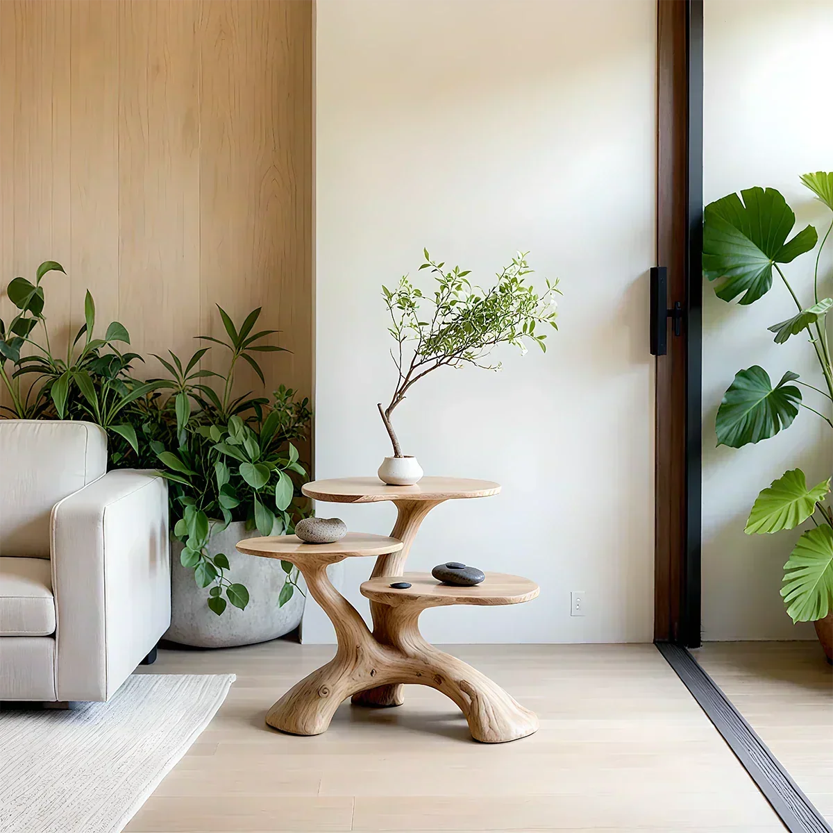 Three-Tier Organic Shape Natural Solid Wood Table - Woodenecho