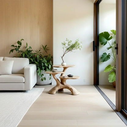 Three-Tier Organic Shape Natural Solid Wood Table - Woodenecho