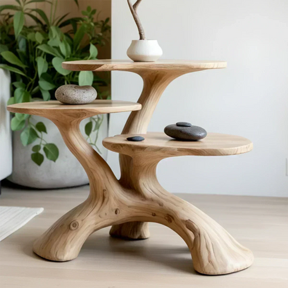 Three-Tier Organic Shape Natural Solid Wood Table - Woodenecho