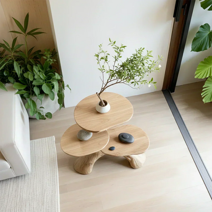 Three-Tier Organic Shape Natural Solid Wood Table - Woodenecho