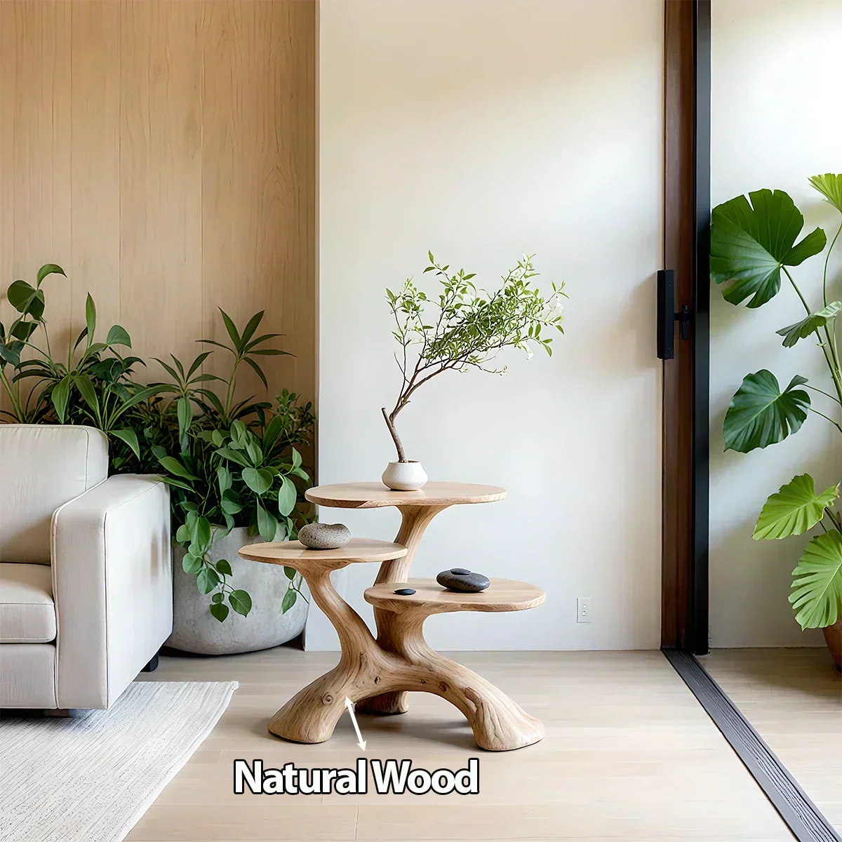 Three-Tier Organic Shape Natural Solid Wood Table - Woodenecho