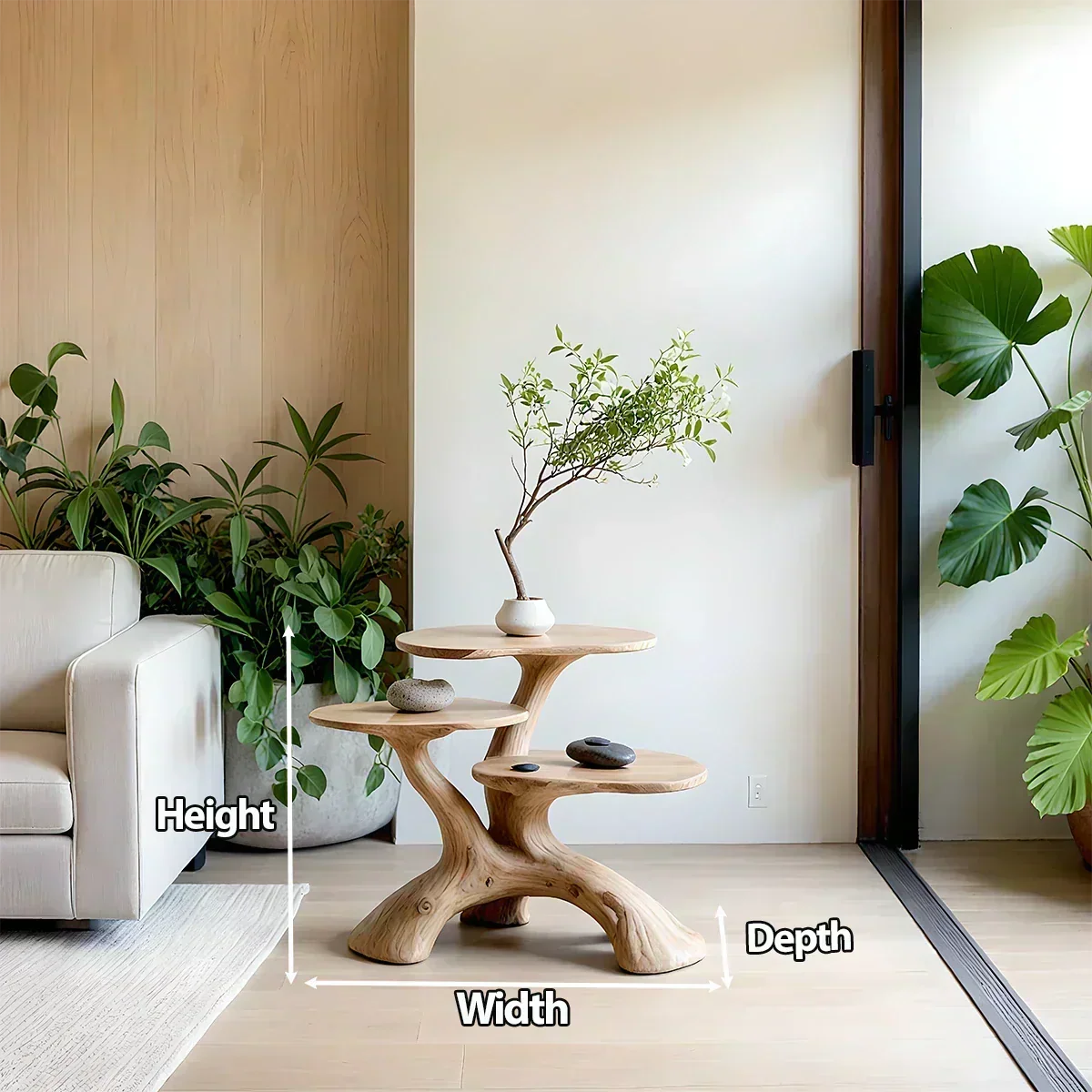 Three-Tier Organic Shape Natural Solid Wood Table - Woodenecho