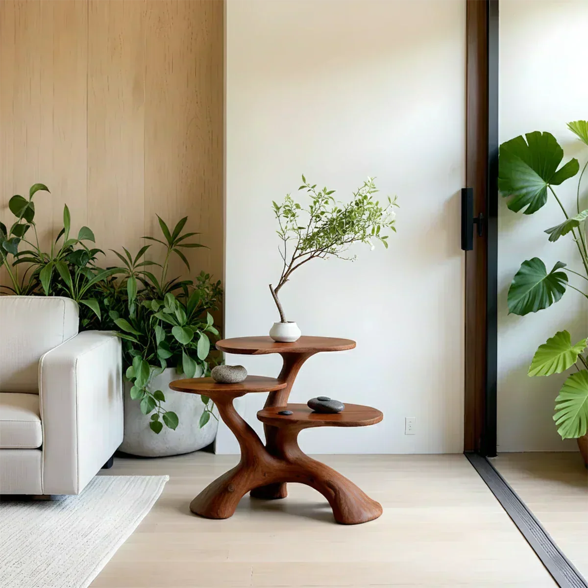 Three-Tier Organic Shape Natural Solid Wood Table - Woodenecho