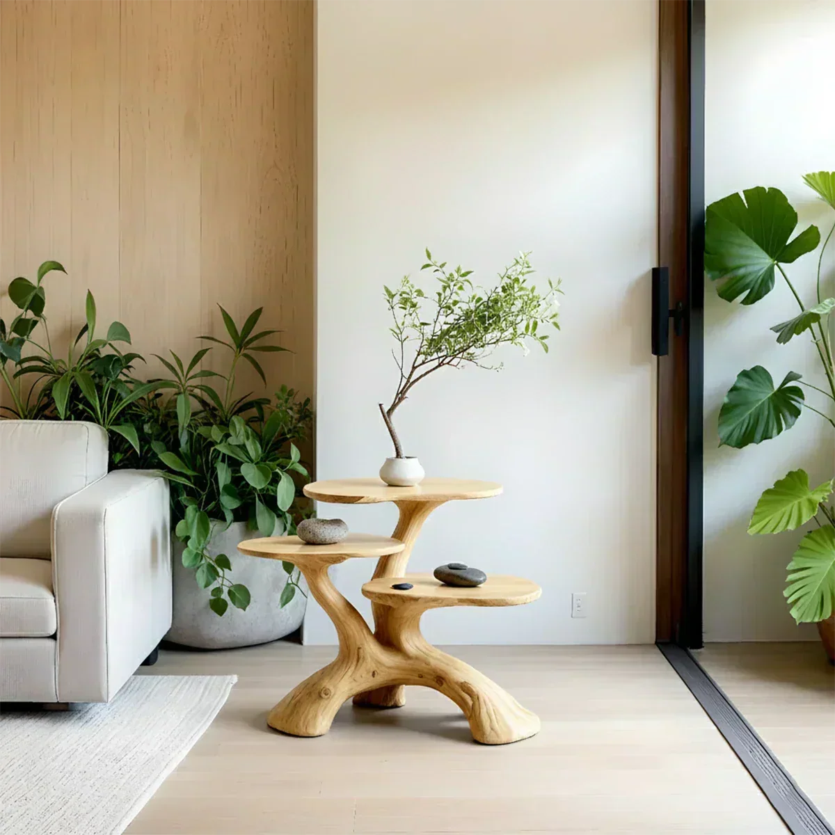 Three-Tier Organic Shape Natural Solid Wood Table - Woodenecho