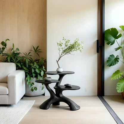 Three-Tier Organic Shape Natural Solid Wood Table - Woodenecho