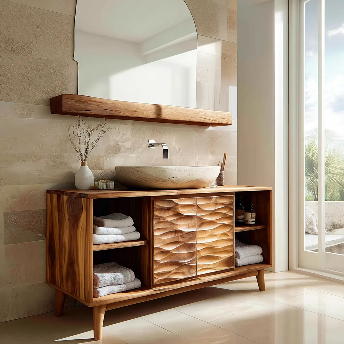 Traditional Bathroom Vanity Cabinet in Handcrafted Natural Solid Wood - Elitegemse