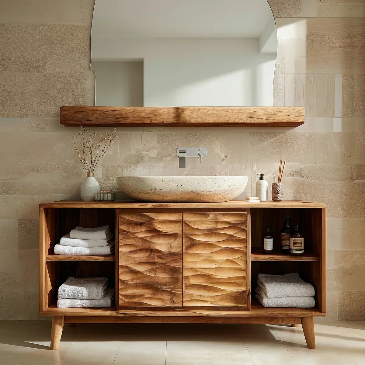 Traditional Bathroom Vanity Cabinet in Handcrafted Natural Solid Wood - Elitegemse