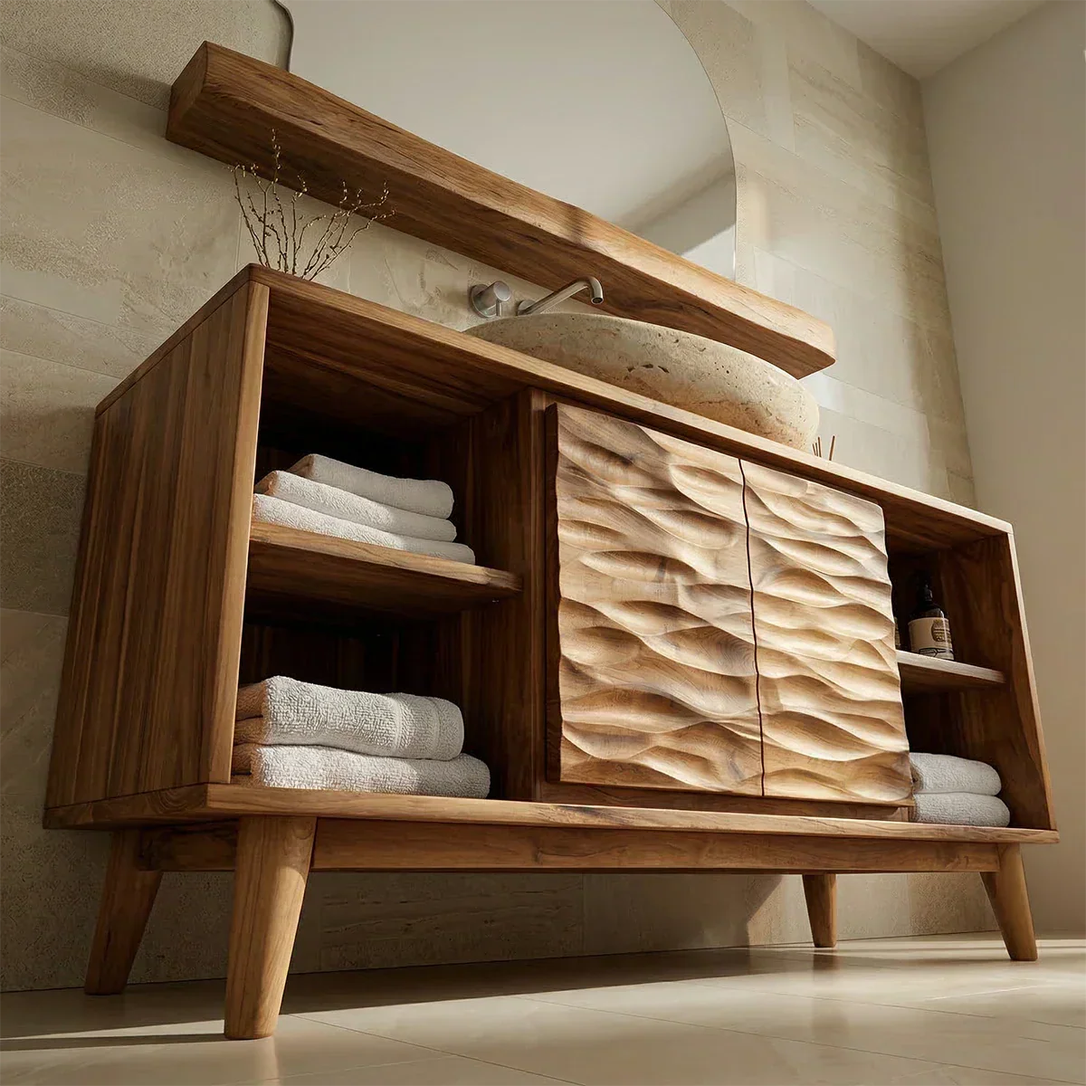 Traditional Bathroom Vanity Cabinet in Handcrafted Natural Solid Wood - Elitegemse
