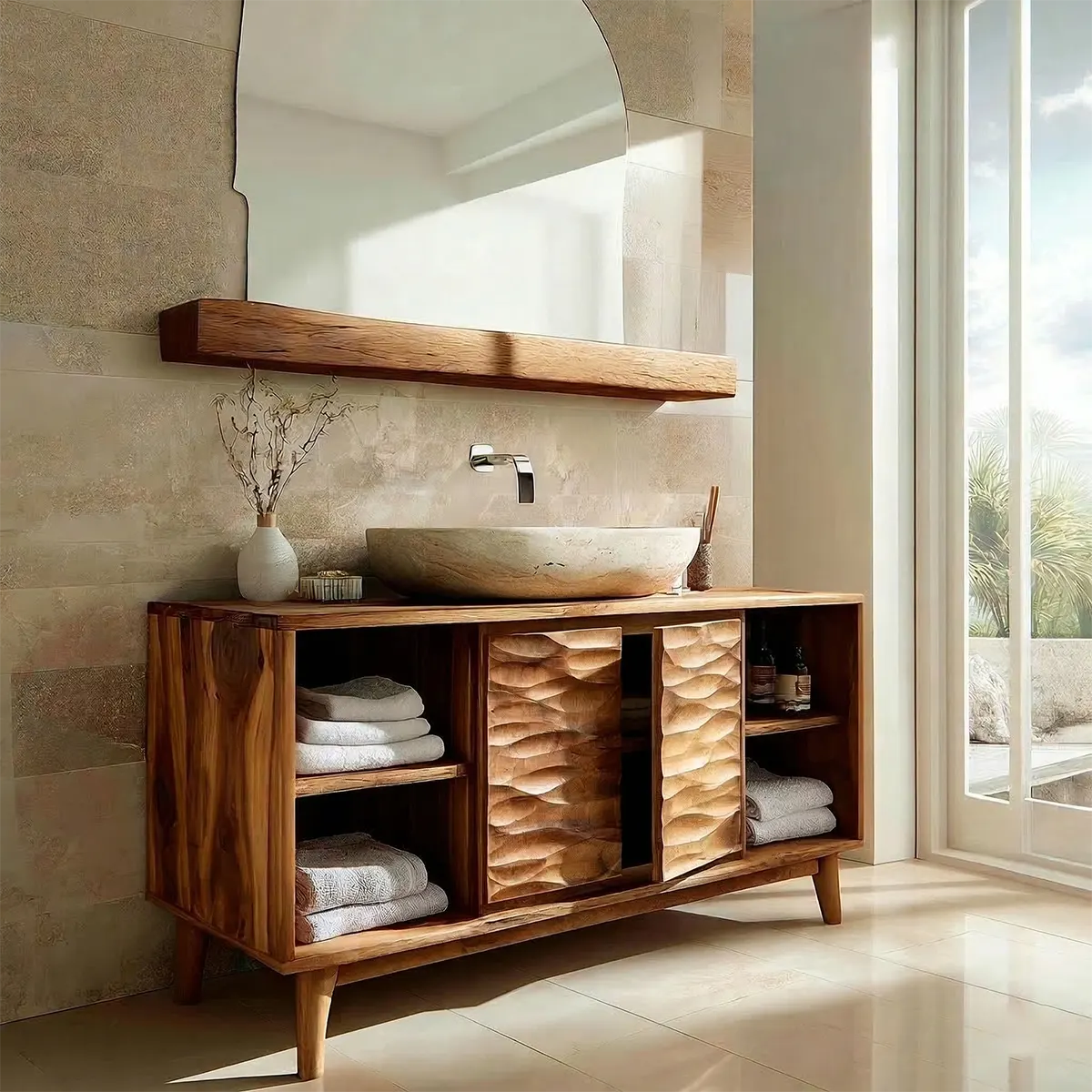 Traditional Bathroom Vanity Cabinet in Handcrafted Natural Solid Wood - Elitegemse