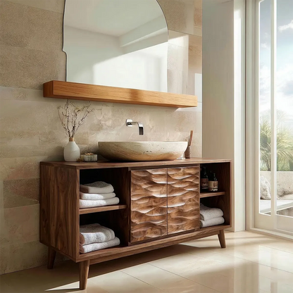 Traditional Bathroom Vanity Cabinet in Handcrafted Natural Solid Wood - Elitegemse