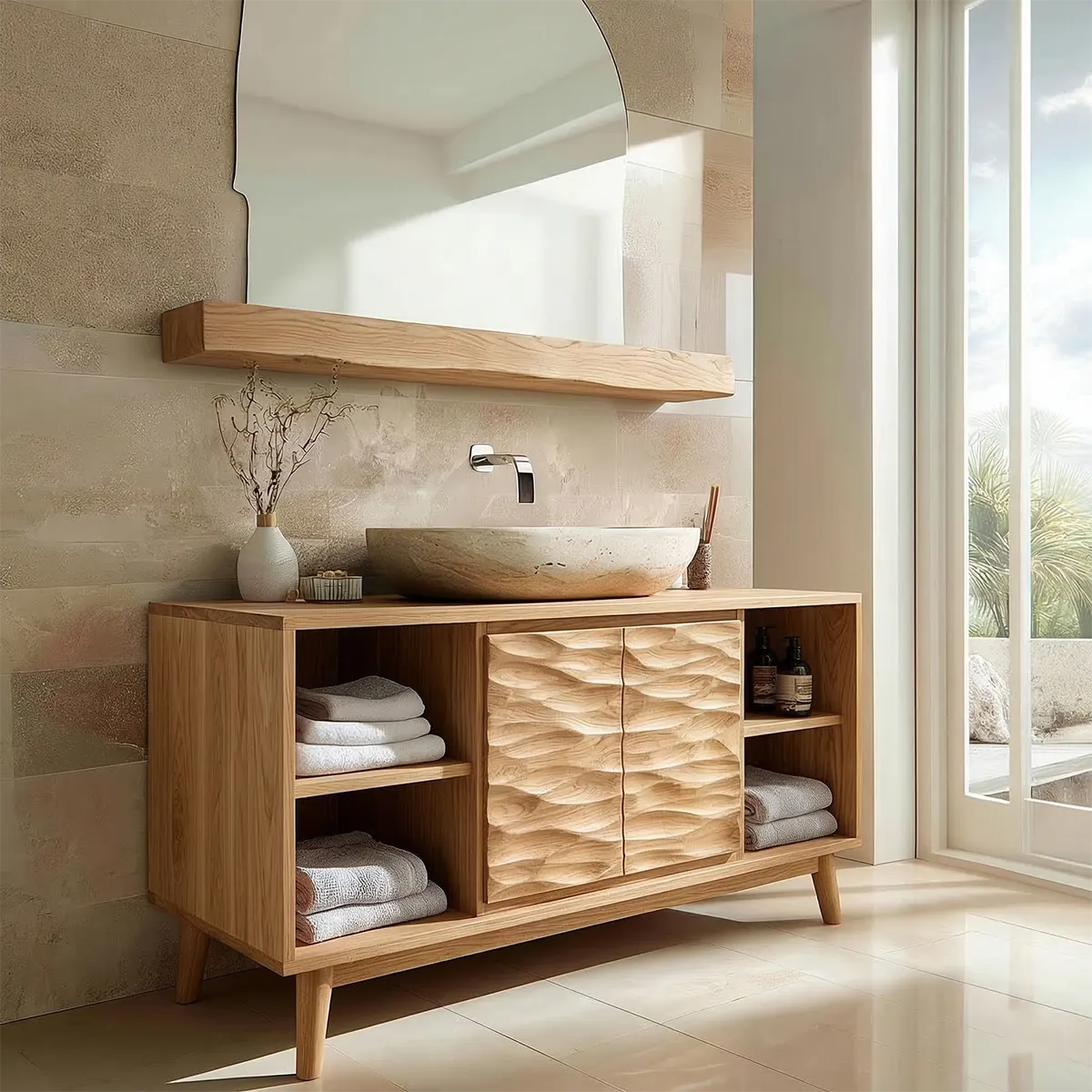 Traditional Bathroom Vanity Cabinet in Handcrafted Natural Solid Wood - Elitegemse