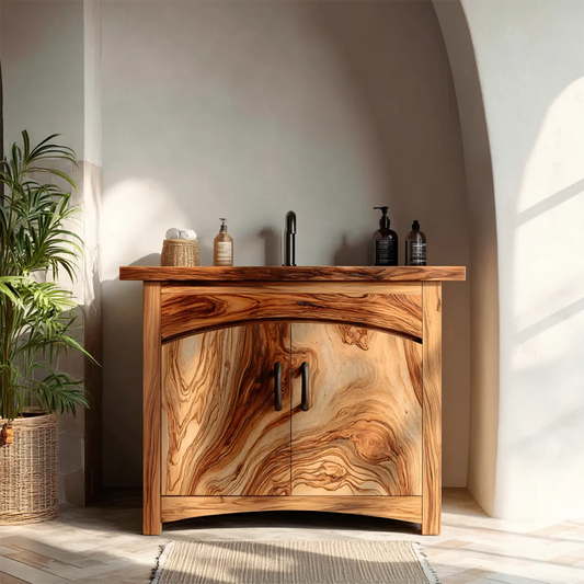 Traditional Bathroom Vanity Cabinet in Natural Solid Wood - Elitegemse