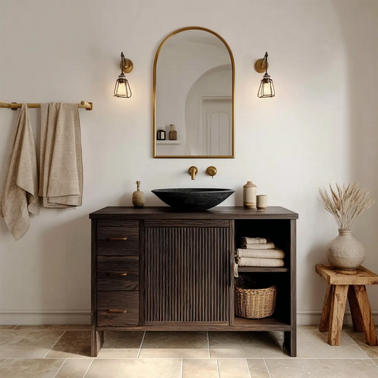Traditional Bathroom Vanity Cabinet with Drawer Storage in Natural Solid Wood - Elitegemse