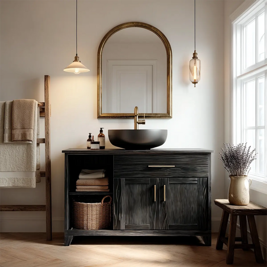 Traditional Bathroom Vanity Cabinet with Storage in Natural Solid Wood - Elitegemse