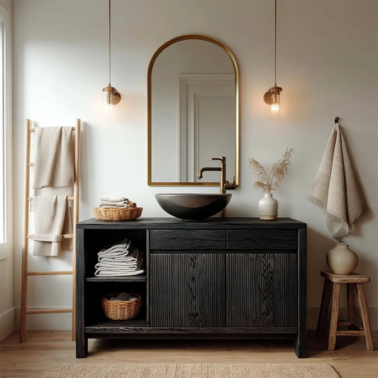 Traditional Bathroom Vanity Cabinet with Storage in Natural Solid Wood - Elitegemse