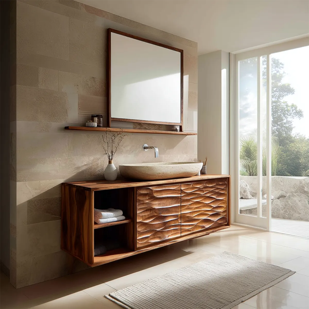 Traditional Solid Wood Bathroom Vanity Cabinet with Hand Carved Wood Doors - Elitegemse