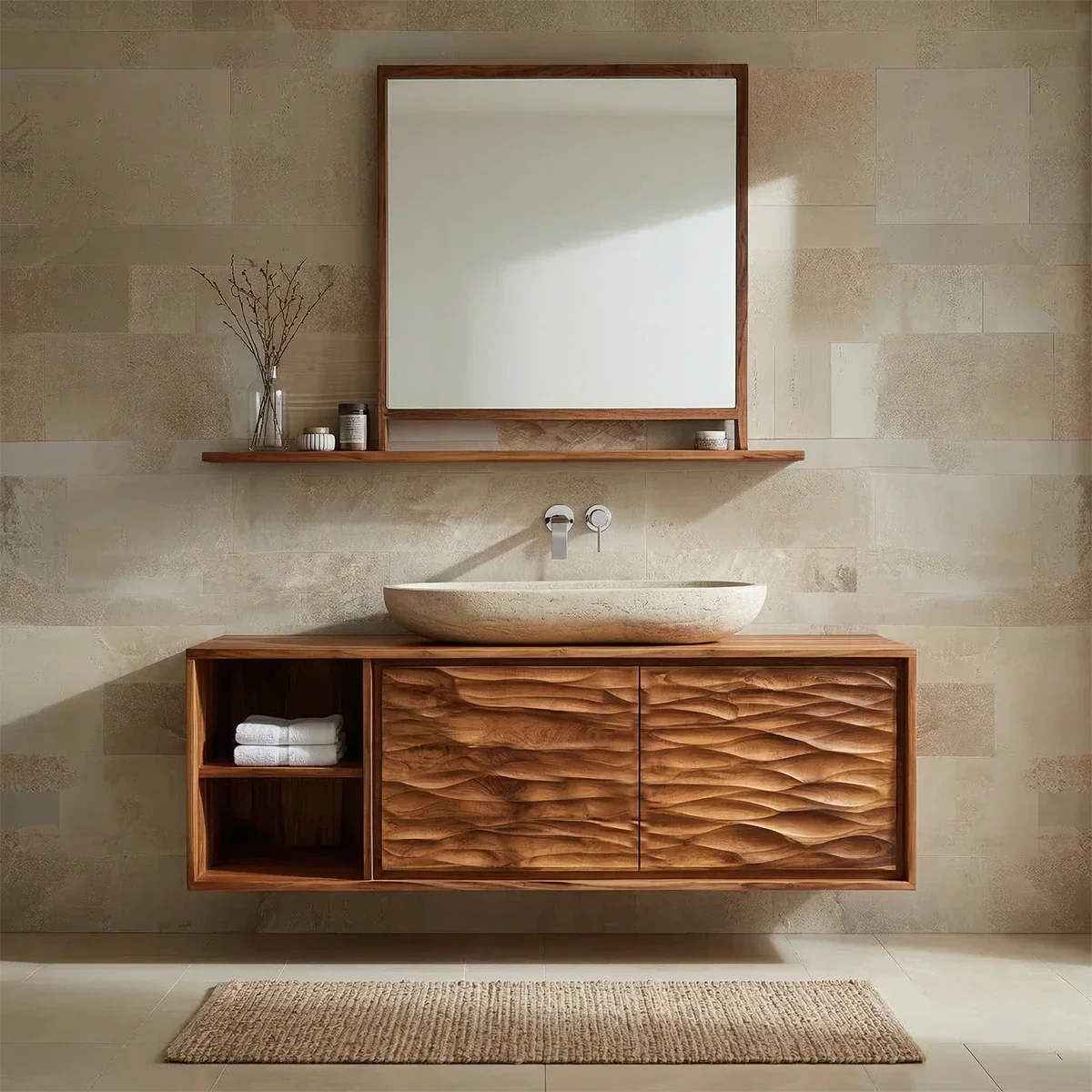 Traditional Solid Wood Bathroom Vanity Cabinet with Hand Carved Wood Doors - Elitegemse