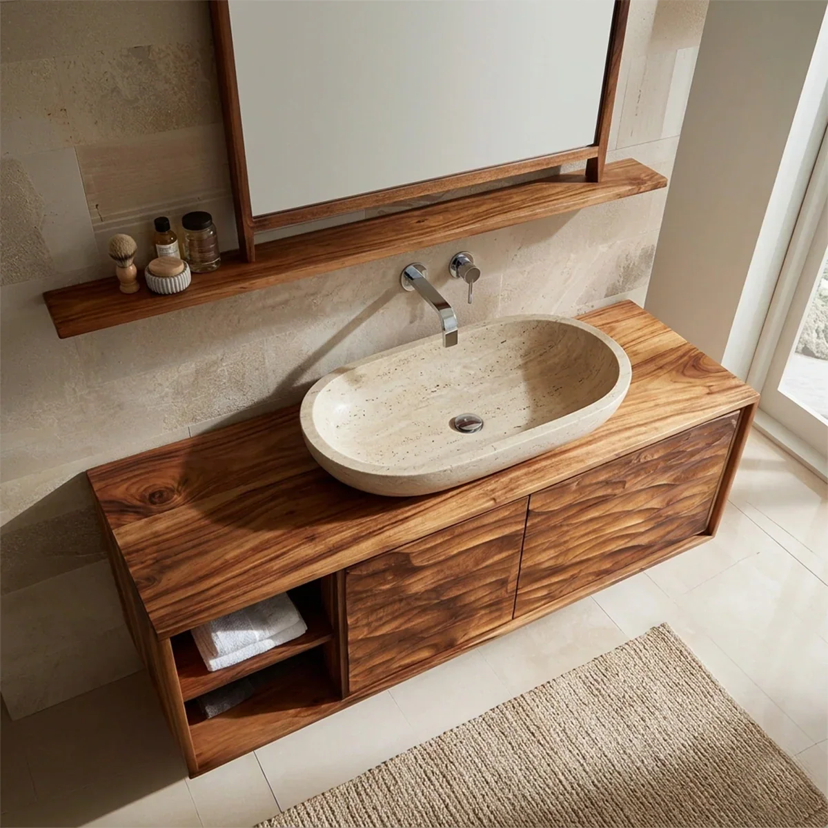 Traditional Solid Wood Bathroom Vanity Cabinet with Hand Carved Wood Doors - Elitegemse