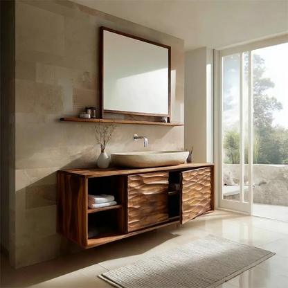 Traditional Solid Wood Bathroom Vanity Cabinet with Hand Carved Wood Doors - Elitegemse