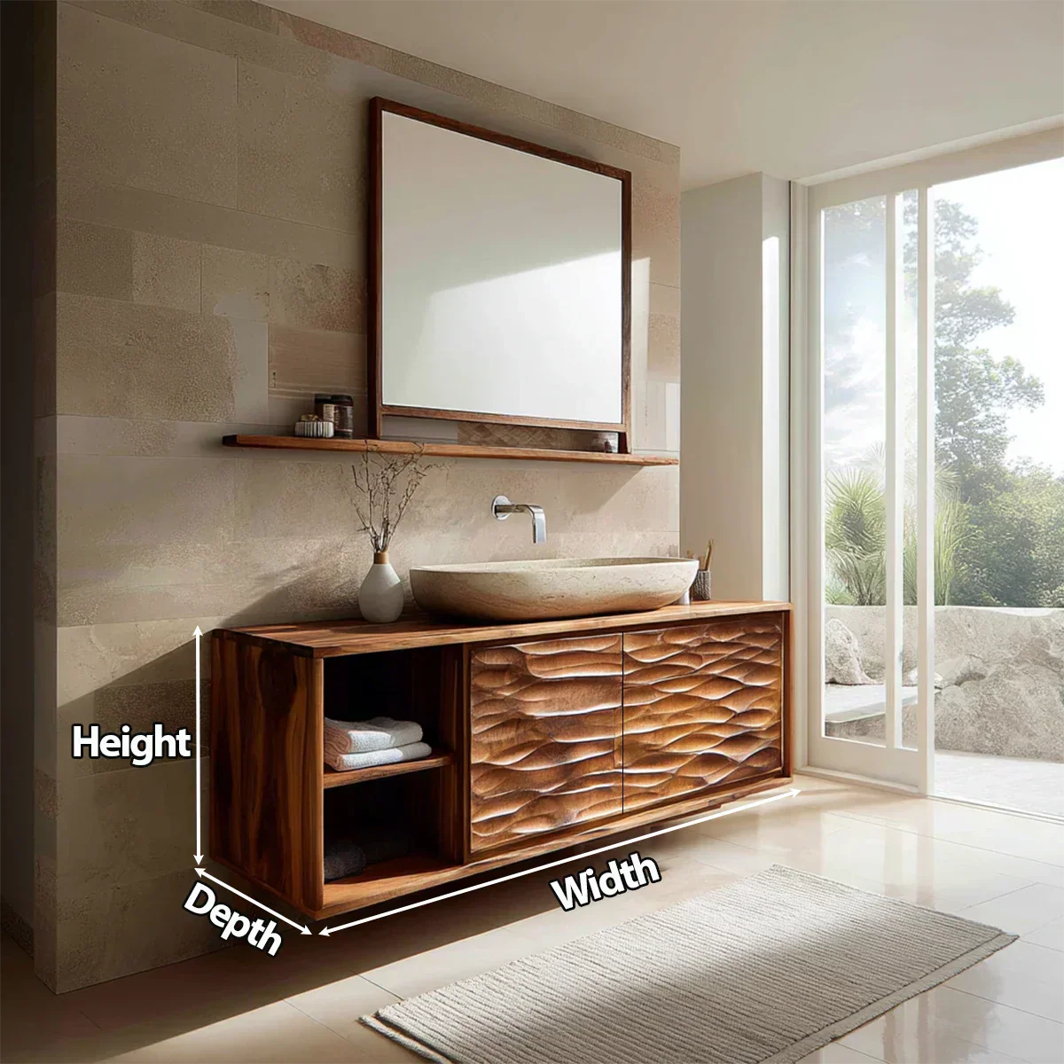 Traditional Solid Wood Bathroom Vanity Cabinet with Hand Carved Wood Doors - Elitegemse