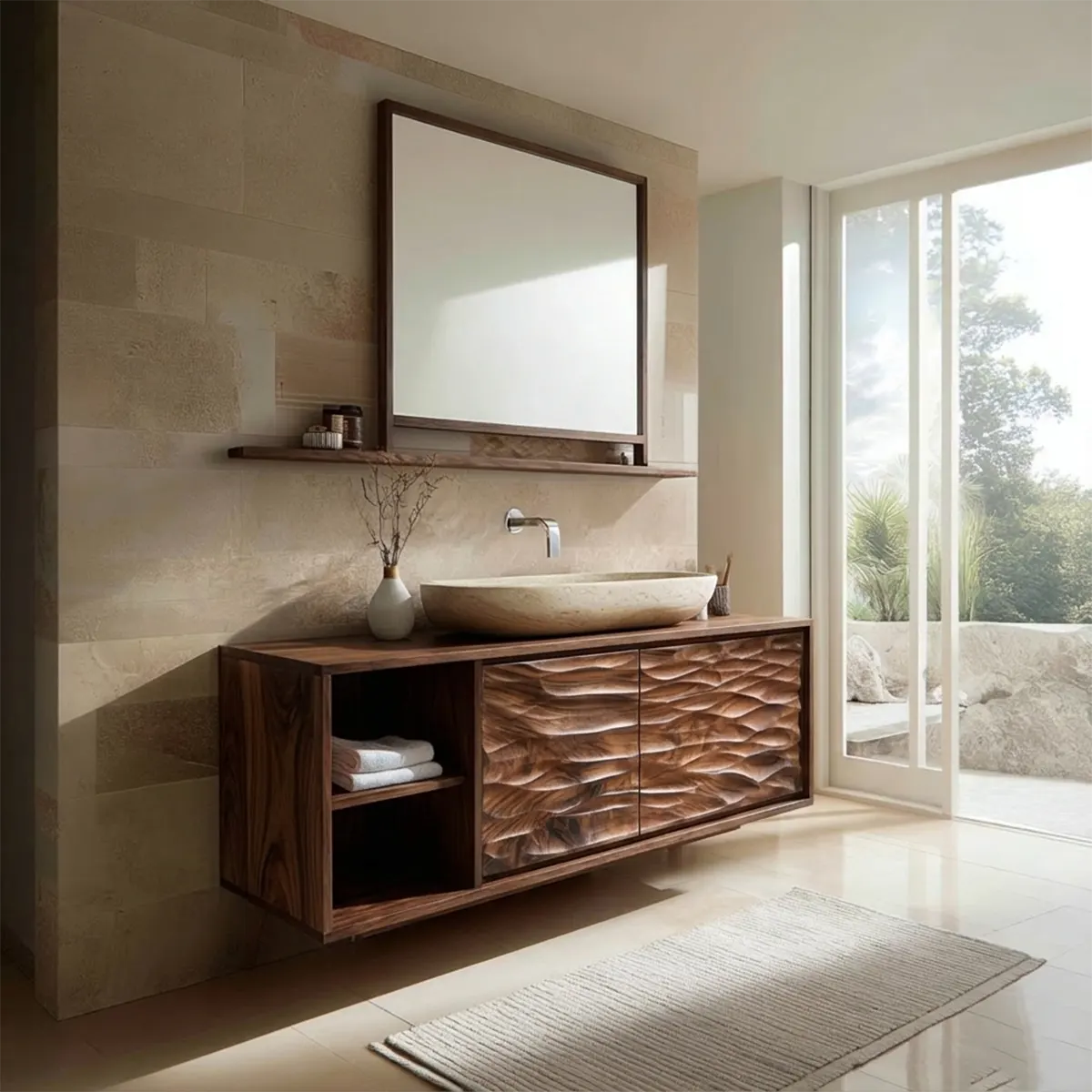 Traditional Solid Wood Bathroom Vanity Cabinet with Hand Carved Wood Doors - Elitegemse
