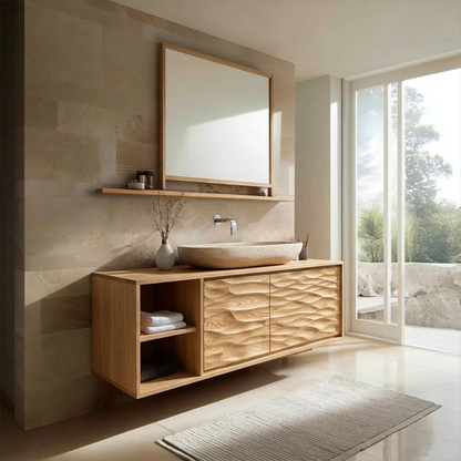 Traditional Solid Wood Bathroom Vanity Cabinet with Hand Carved Wood Doors - Elitegemse