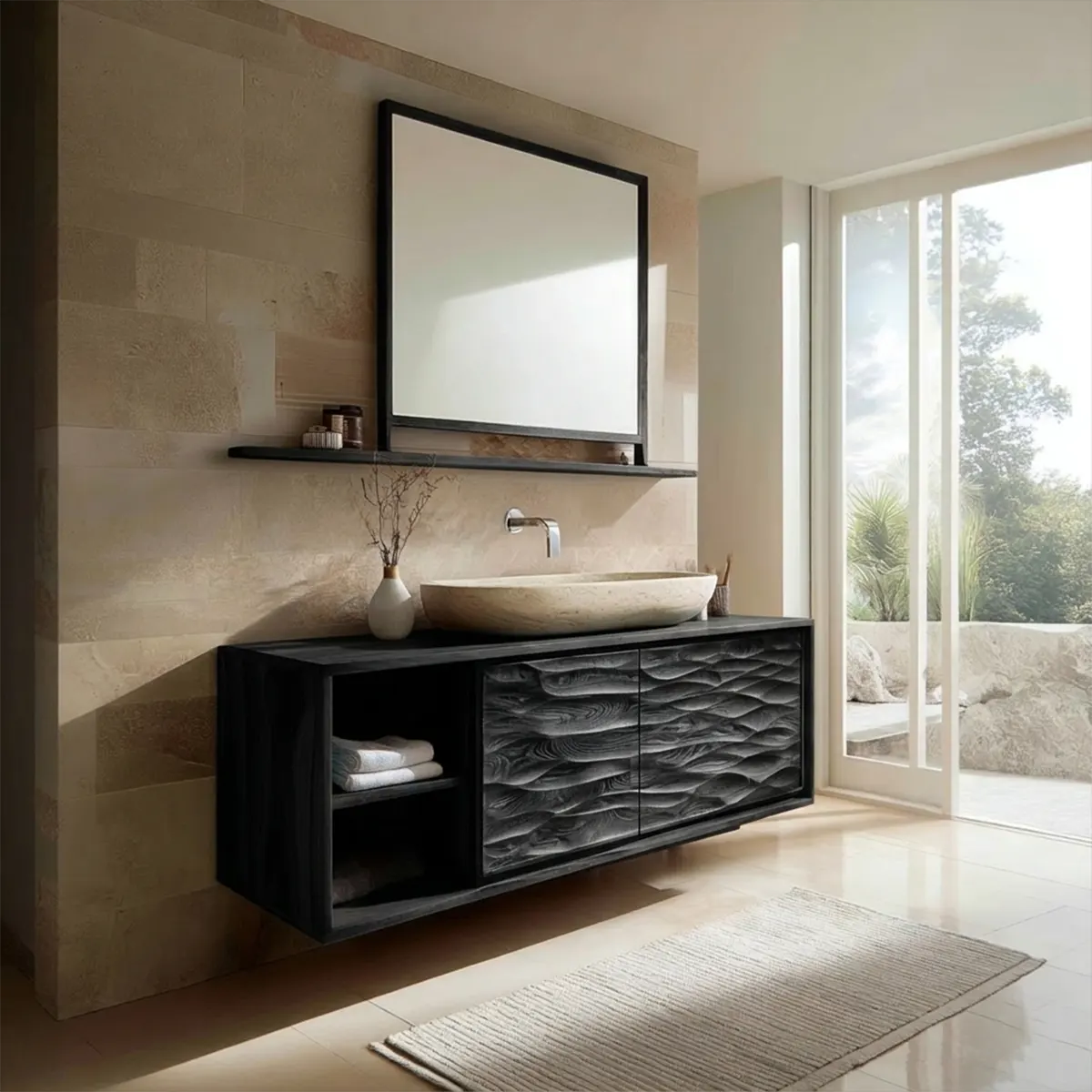 Traditional Solid Wood Bathroom Vanity Cabinet with Hand Carved Wood Doors - Elitegemse