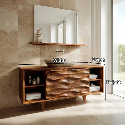 Traditional Solid Wood Bathroom Vanity – Hand Carved Natural Wood Storage Cabinet - Elitegemse