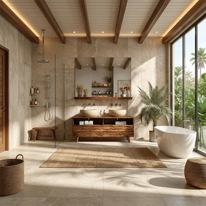 Traditional Solid Wood Bathroom Vanity – Hand Carved Natural Wood Storage Cabinet - Elitegemse
