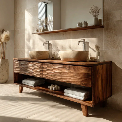 Traditional Solid Wood Bathroom Vanity – Hand Carved Natural Wood Vanity Cabinet - Elitegemse