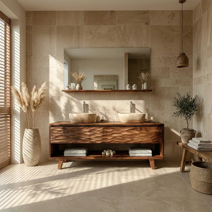 Traditional Solid Wood Bathroom Vanity – Hand Carved Natural Wood Vanity Cabinet - Elitegemse