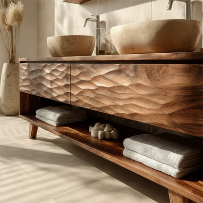 Traditional Solid Wood Bathroom Vanity – Hand Carved Natural Wood Vanity Cabinet - Elitegemse