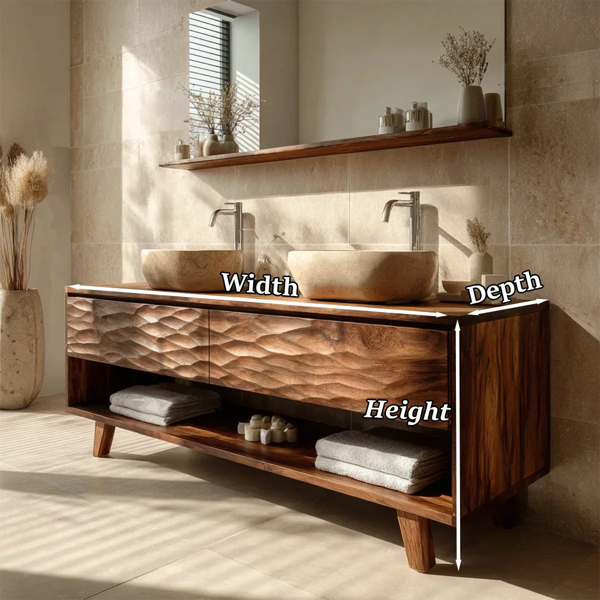 Traditional Solid Wood Bathroom Vanity – Hand Carved Natural Wood Vanity Cabinet - Elitegemse