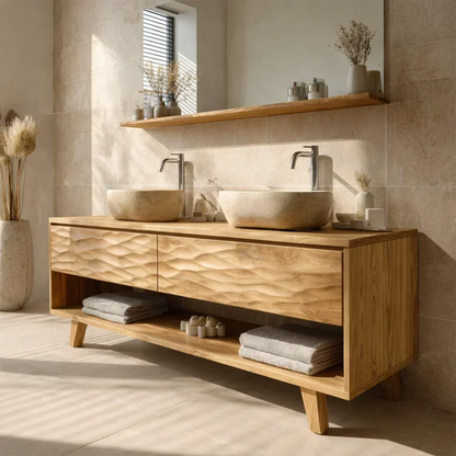 Traditional Solid Wood Bathroom Vanity – Hand Carved Natural Wood Vanity Cabinet - Elitegemse