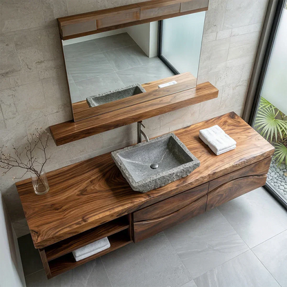 Traditional Solid Wood Bathroom Vanity – Handcrafted Natural Wood Storage Cabinet - Elitegemse