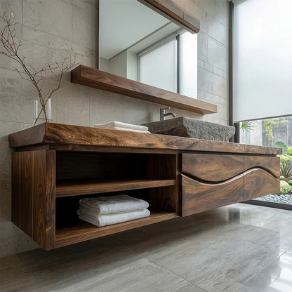 Traditional Solid Wood Bathroom Vanity – Handcrafted Natural Wood Storage Cabinet - Elitegemse