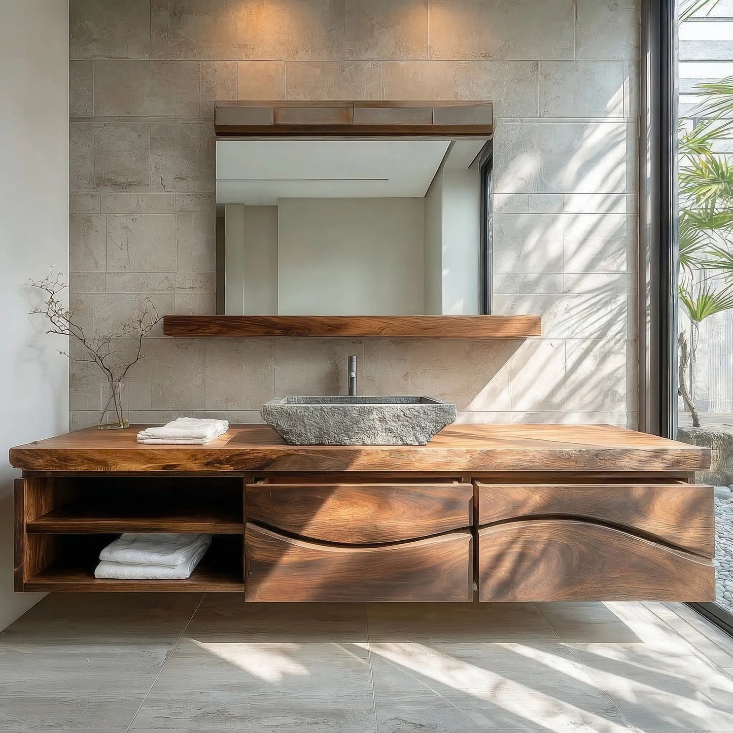 Traditional Solid Wood Bathroom Vanity – Handcrafted Natural Wood Storage Cabinet - Elitegemse